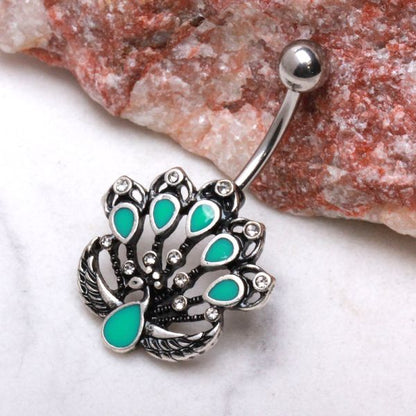 316L Stainless Steel Jeweled Peacock Navel Ring