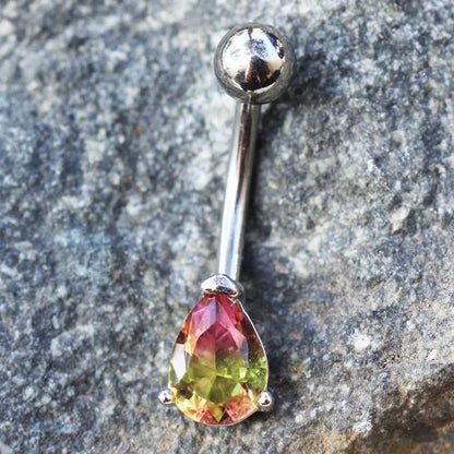 316L Stainless Steel Teardrop Synthetic Watermelon Tourmaline Navel Ring