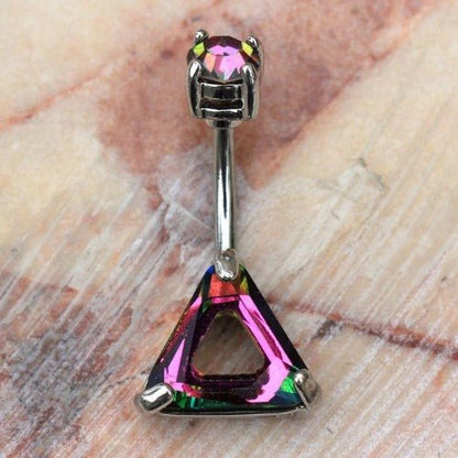 316L Stainless Steel Rainbow Hollow Triangle CZ Navel Ring | Fashion Hut Jewelry