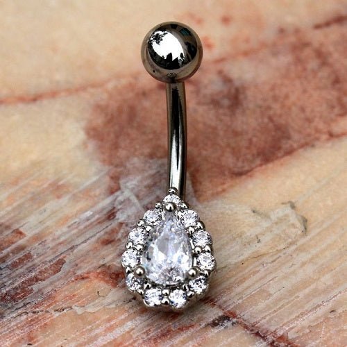 316L Stainless Steel Teardrop Cut CZ Navel Ring | Fashion Hut Jewelry