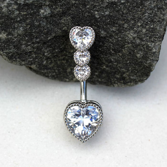 316L Stainless Steel Cascading Heart Navel Ring | Fashion Hut Jewelry