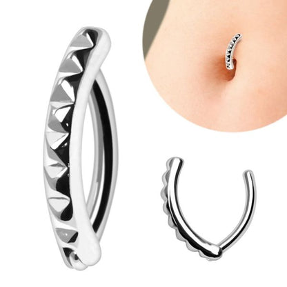 316L Stainless Steel Faceted Accent Hinged Hoop Navel Ring
