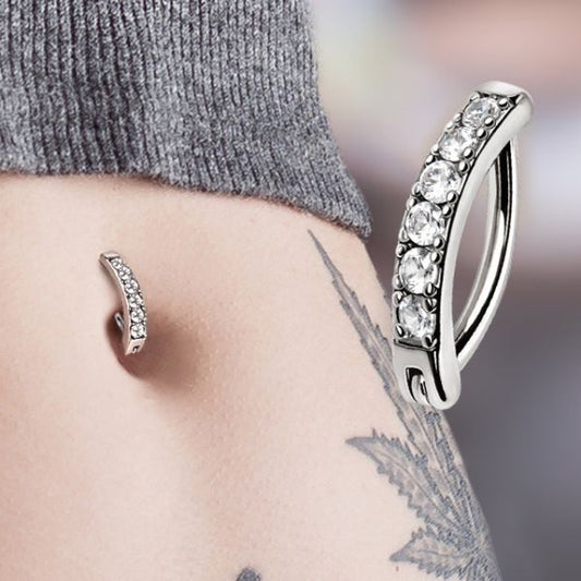 316L Stainless Steel Clear CZ Bar Hinged Hoop Navel Ring