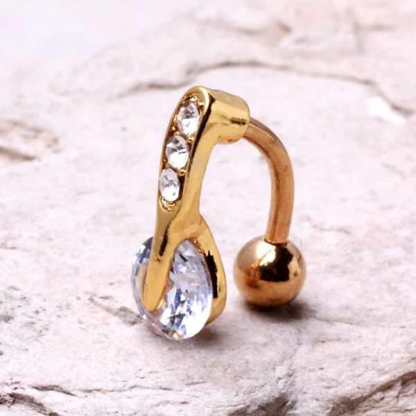 Gold Plated Top Down Round CZ Navel Ring