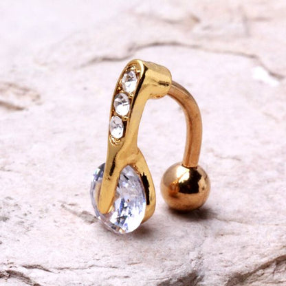 Gold Plated Top Down Round CZ Navel Ring