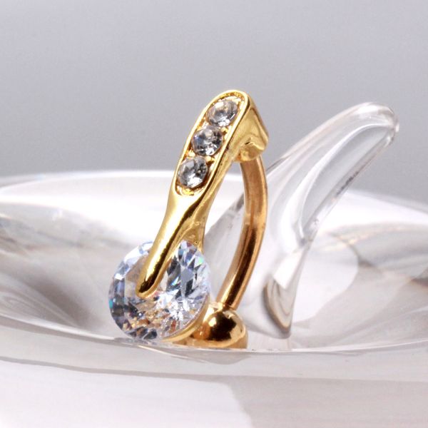 Gold Plated Top Down Round CZ Navel Ring