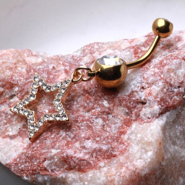 Gold-Plated 316L Surgical Steel Gemmed Star Navel Ring