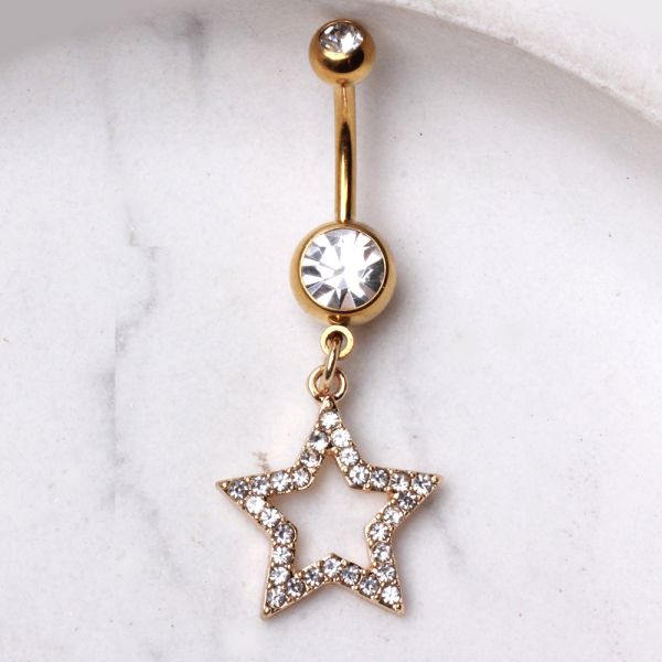 Gold-Plated 316L Surgical Steel Gemmed Star Navel Ring
