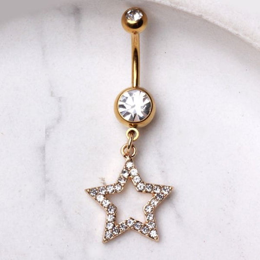 Gold-Plated 316L Surgical Steel Gemmed Star Navel Ring