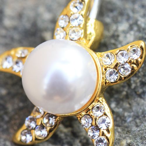 Gold Pearl Accent Starfish Navel Ring