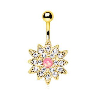 Gold Plated Gleaming Sunburst Flower Navel Ring | Fashion Hut Jewelry