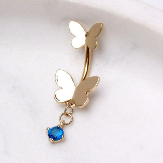 Gold Double Butterfly Navel Ring
