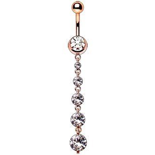 Rose Gold Plated Cascading CZ Dangle Navel Ring | Fashion Hut Jewelry