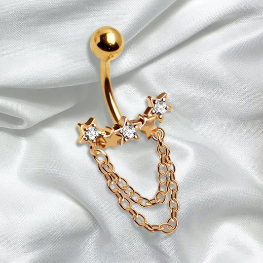 Gold Plated Chained Star Navel Ring
