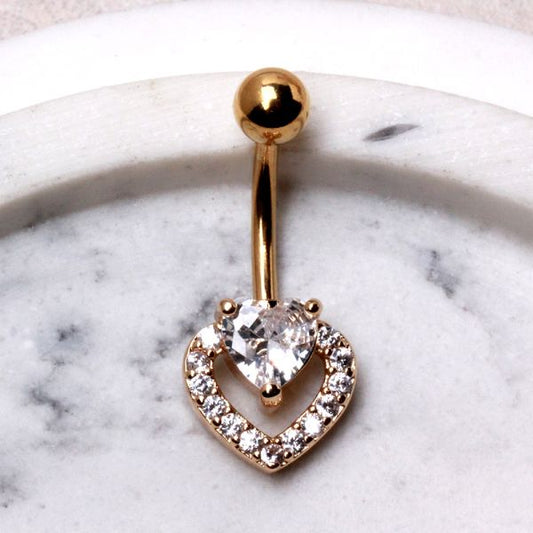 Gold Plated Glittering Heart Navel Ring