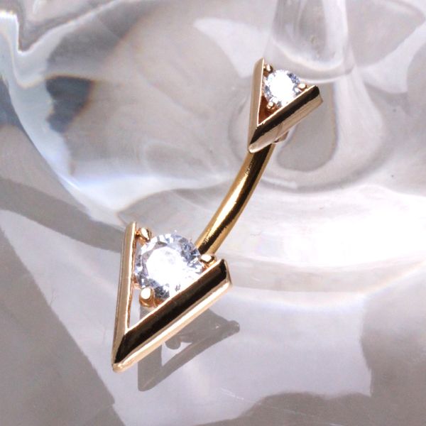 Gold Plated Jeweled Triangle Navel Ring