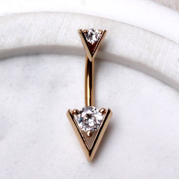 Gold Plated Jeweled Triangle Navel Ring