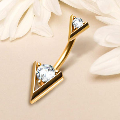 Gold Plated Jeweled Triangle Navel Ring