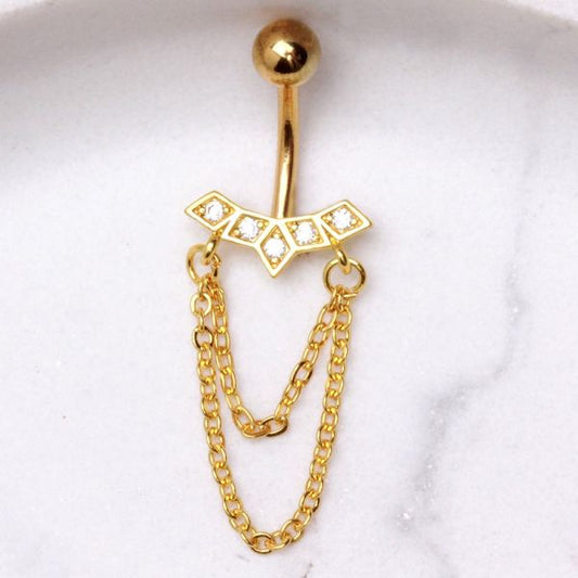 Gold Plated Chained Tiara Navel Ring