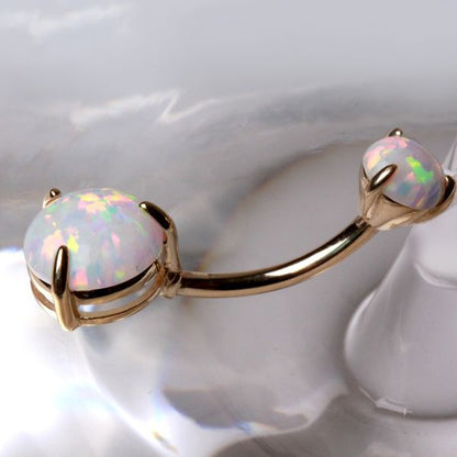 14Kt Yellow Gold Navel Ring with Prong Set White Synthetic Opal