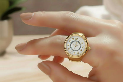 Gold Stainless Steel Quartz Ring Watch