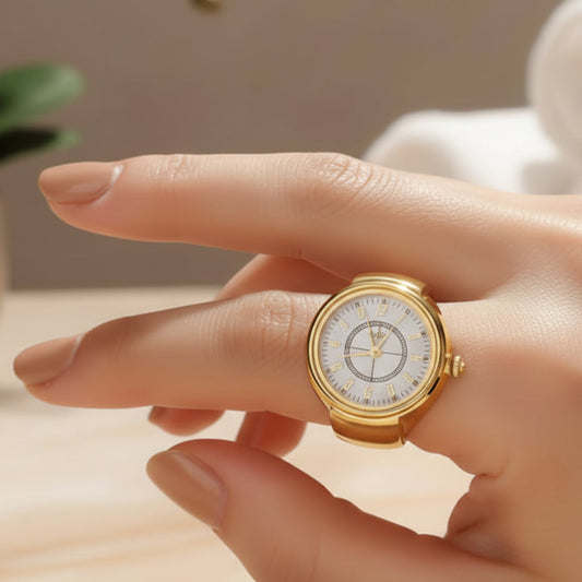 Gold Stainless Steel Quartz Ring Watch