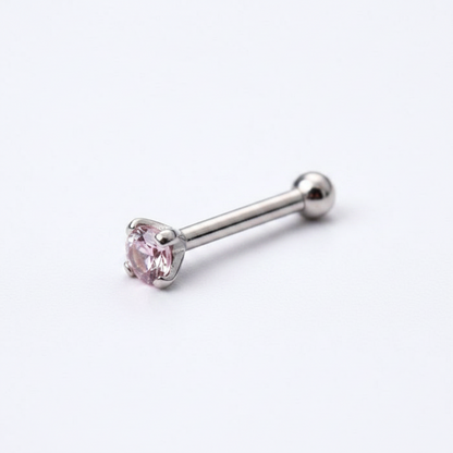 14Kt White Gold Stud Nose Ring with Prong Setting Gem - multiple options are available