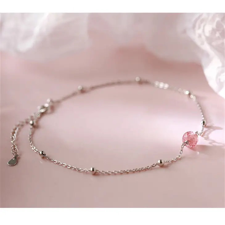 Pink Crystal Ankle Bracelet Anklet in 925 Sterling Silver
