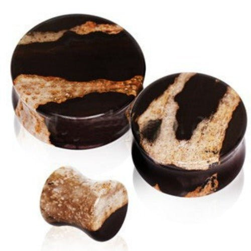 Natural African Zebra Stone Saddle Plug | Fashion Hut Jewelry