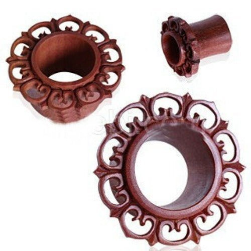 Sawo Wood Ornate Petal Eyelet Flesh Tunnel Plug | Fashion Hut Jewelry