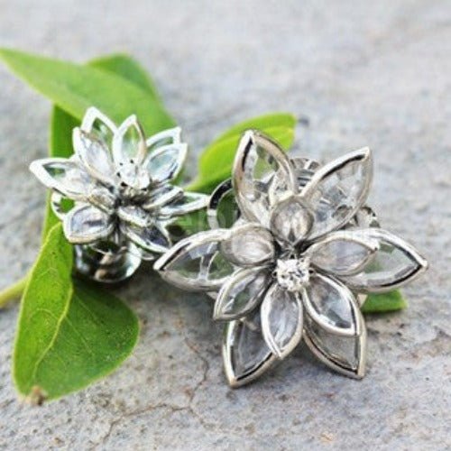 316L Stainless Steel Crystal Flower Screw Fit Plug | Fashion Hut Jewelry