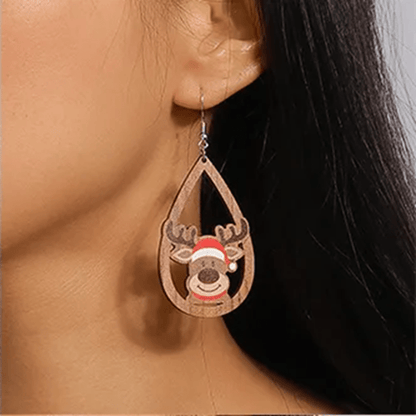 Christmas Reindeer Wooden Earrings