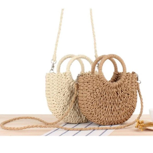 Summer Top Handle Semi Circle Straw Bag