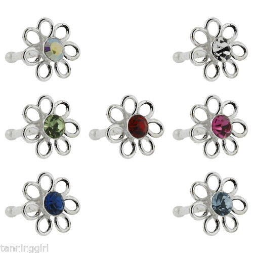 20 Gauge Nose Bone Sterling Silver Flower - Prong Set | Fashion Hut Jewelry