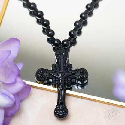 Sacred Armor: Black Obsidian Cross of Faith & Protection Men's Necklace