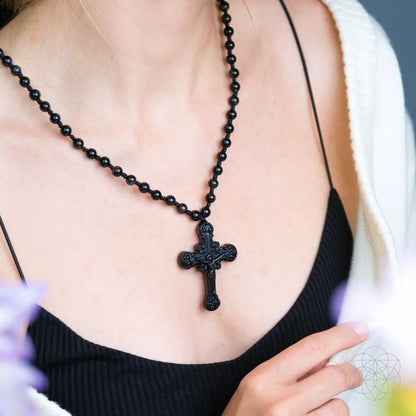 Sacred Armor: Black Obsidian Cross of Faith & Protection Men's Necklace