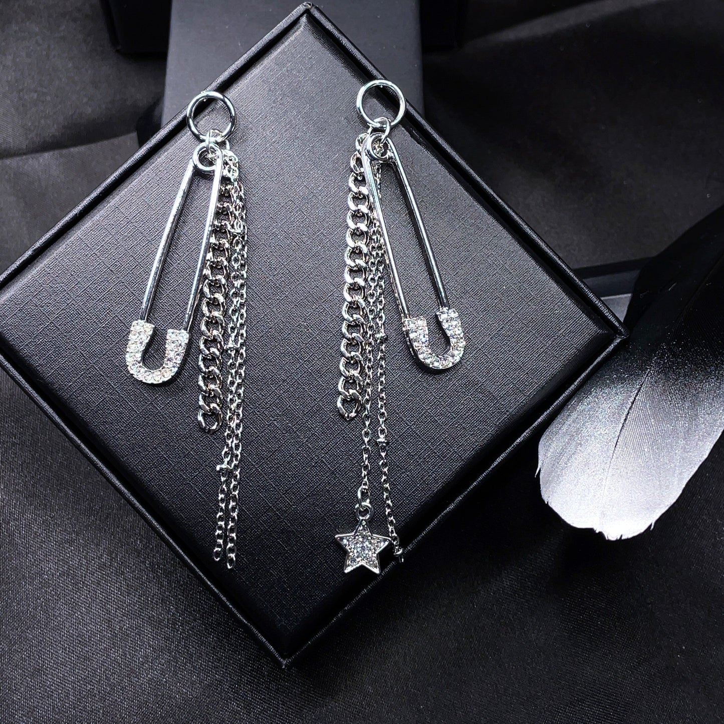 Asymmetrical Safety Pin Drop Earrings - Sterling Silver Posts