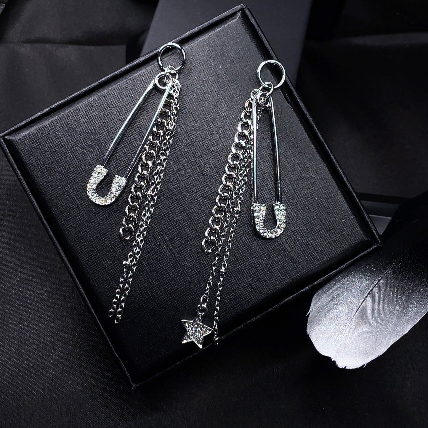 Asymmetrical Safety Pin Drop Earrings - Sterling Silver Posts