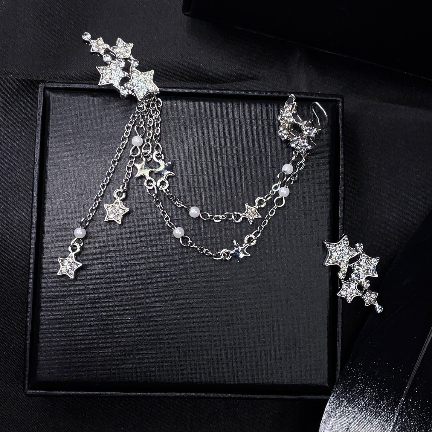 Asymmetrical Starry Sky Ear Cuff Earrings - Sterling Silver