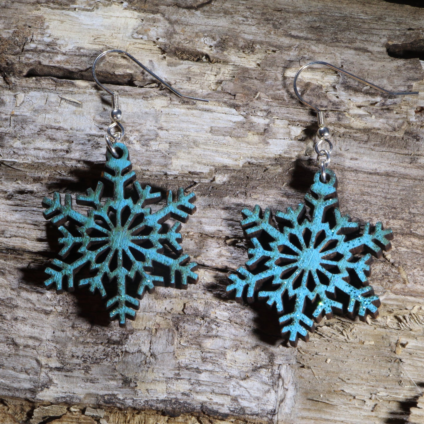 Snowflake Wooden Dangle Earrings | Christmas Winter Jewelry