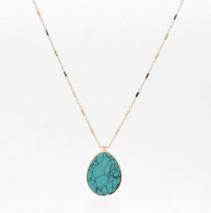 Stone Pendant Necklace Gold Teardrop Turquoise Marble