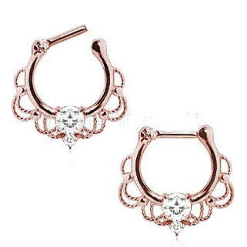 Rose Gold Plated 316L Stainless Steel Made For Royalty Ornate Septum Clicker | Fashion Hut Jewelry