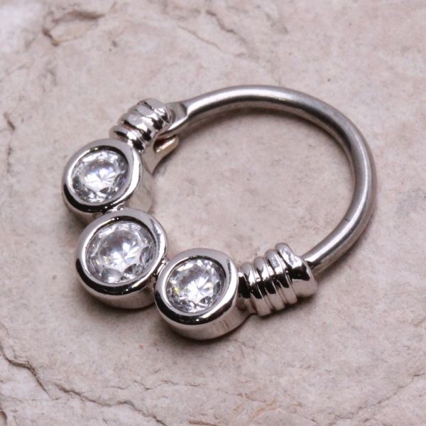 316L Surgical Steel Gemmed Trio Septum Clicker