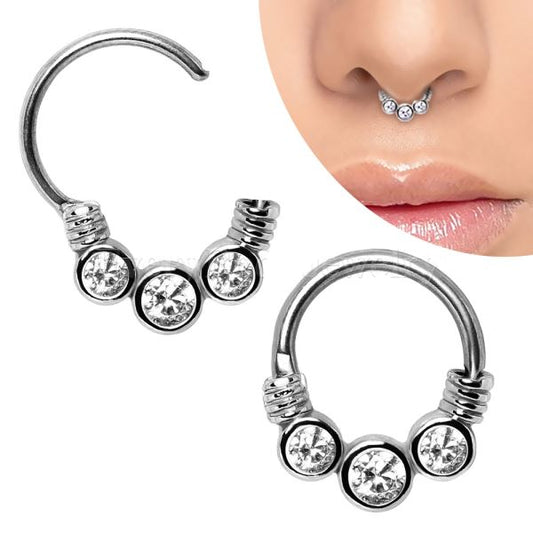 316L Surgical Steel Gemmed Trio Septum Clicker