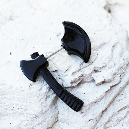 Black PVD Plated Axe Fake Taper / Cartilage Earring