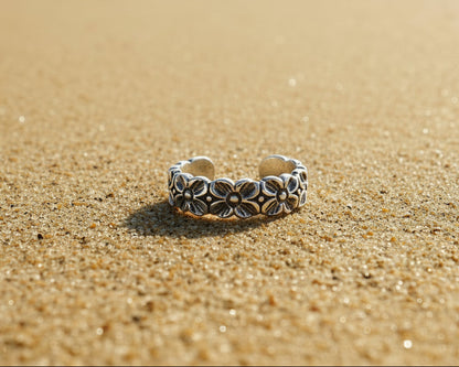 Retro Flower Adjustable Sterling Silver Toe Ring | Fashion Hut Jewelry