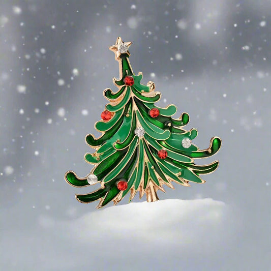 Christmas Tree Crystal Brooch