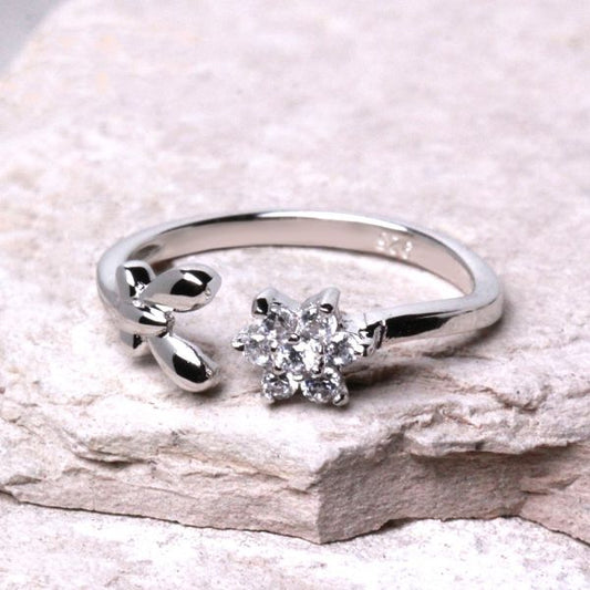 .925 Sterling Silver Flower & Butterfly Toe Ring