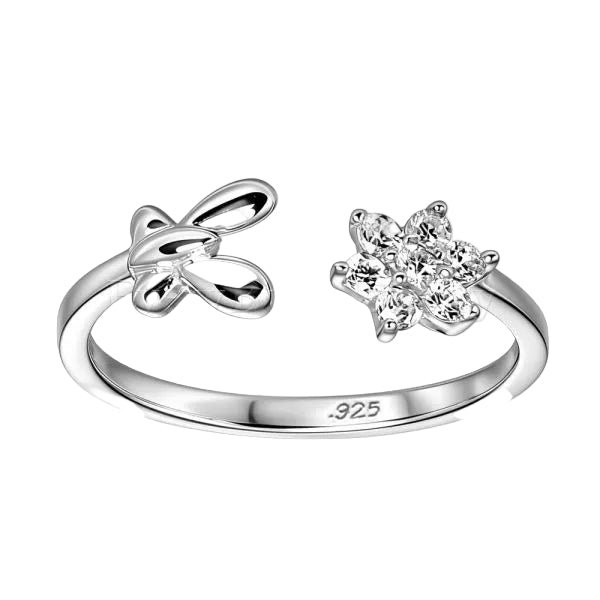 .925 Sterling Silver Flower & Butterfly Toe Ring