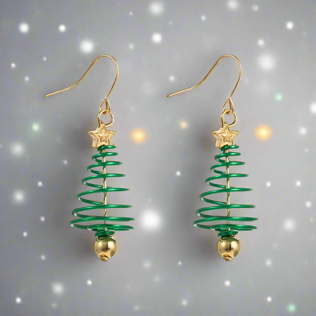 Christmas Tree Metal Art Spiral Christmas Earrings